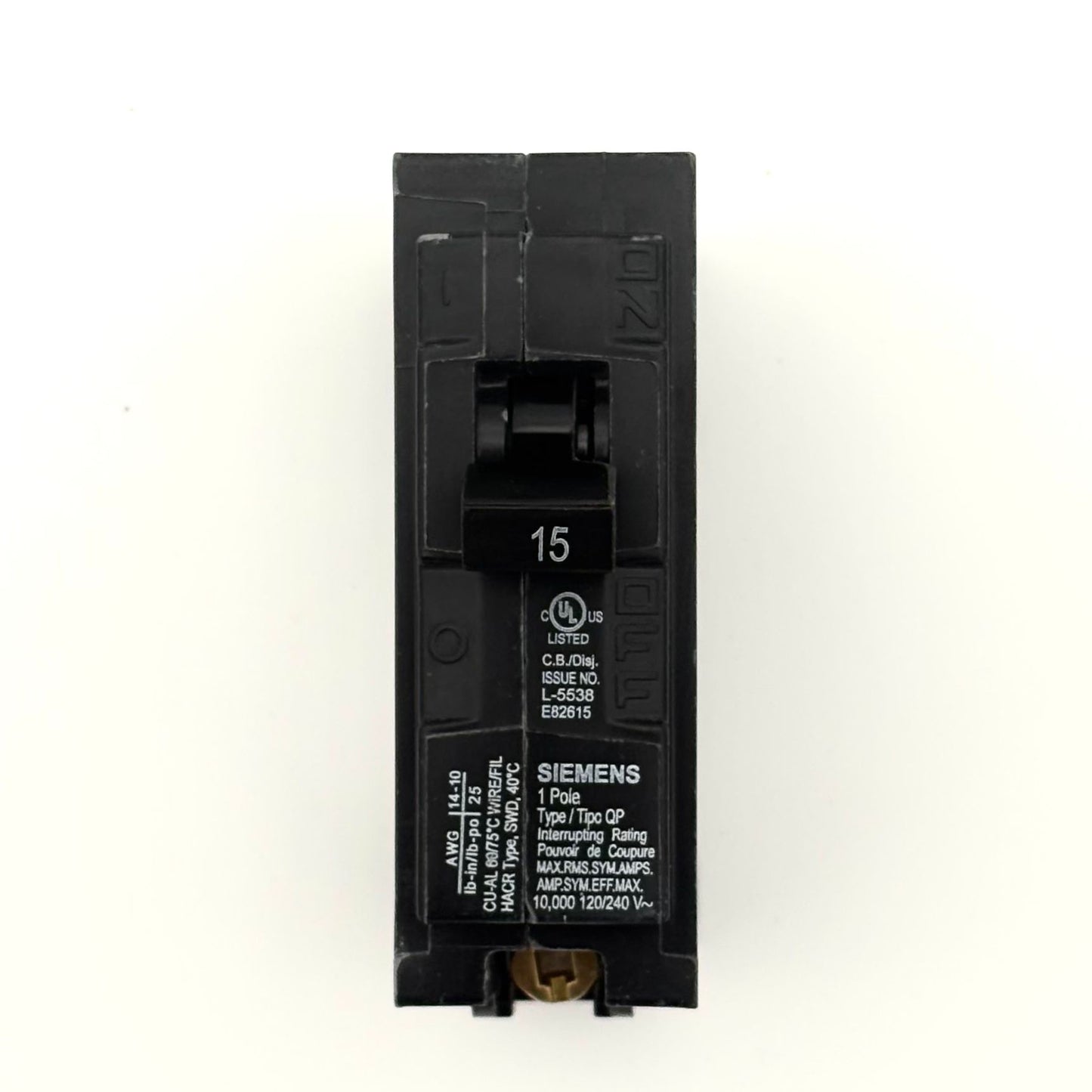 SIEMENS Q115 - 15AMP PLUG-IN 1 POLE 240V CIRCUIT BREAKER