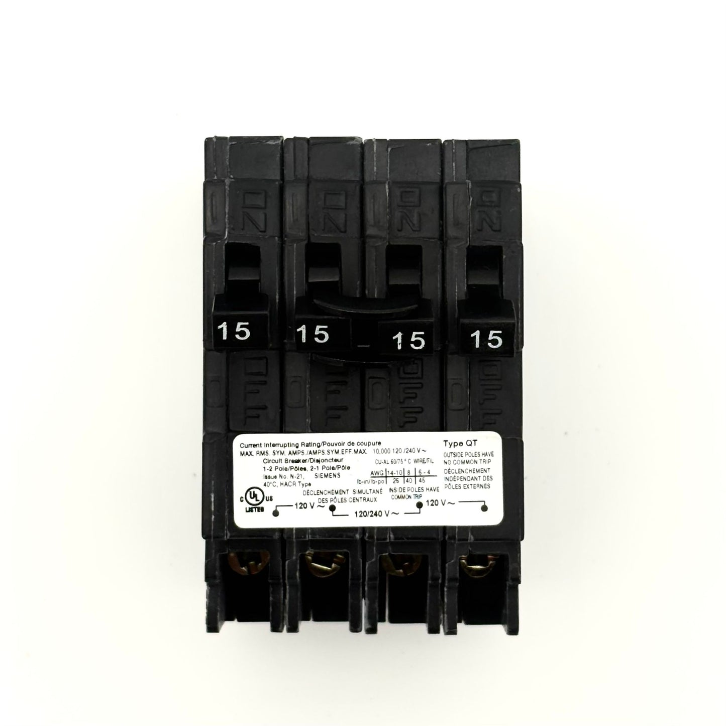 SIEMENS Q21515CTNC - 15/15/15/15AMP PLUG-IN 2 POLE 240V CIRCUIT BREAKER