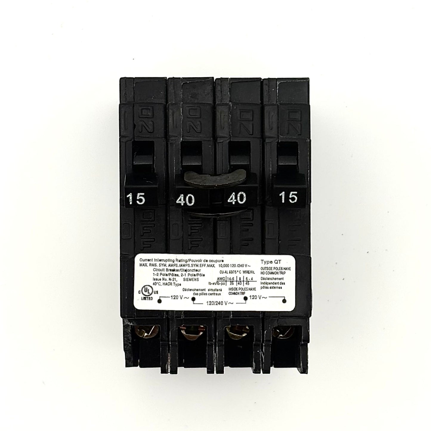 SIEMENS Q21540CTNC - 15/40/40/15AMP PLUG-IN 2 POLE 240V CIRCUIT BREAKER