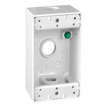 3 X 1/2" HOLES 1 GANG WEATHERPROOF OUTLET BOX WHITE