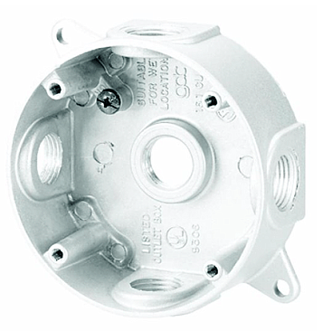 5 X 1/2" HOLES ROUND WEATHERPROOF OUTLET BOX WHITE