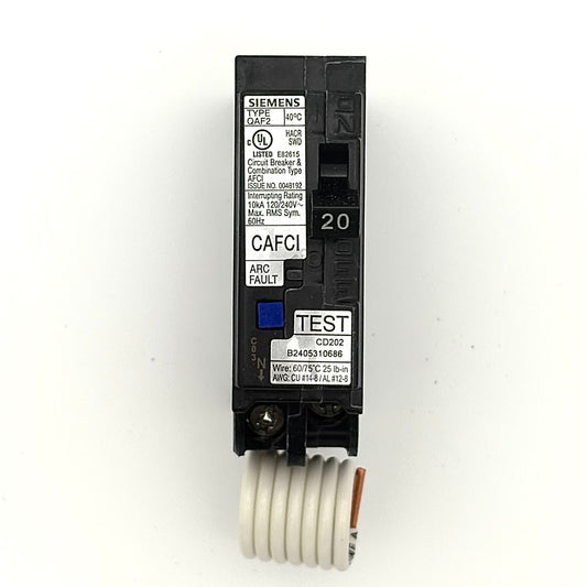 SIEMENS QA120AFCCSA - 20AMP PLUG-IN 1 POLE 240V CIRCUIT BREAKER