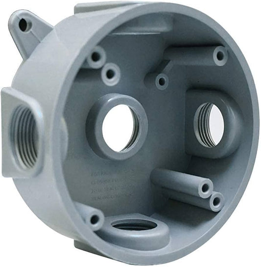 3/4" Round Outlet Box GRAY (Wet Location) Includes Plugs & Ground Screw